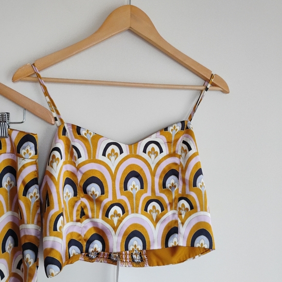 NWT House of Harlow 1960 Revolve Gold Purple Satin Floral Tank Wide Leg Pant Set - Picture 3 of 13